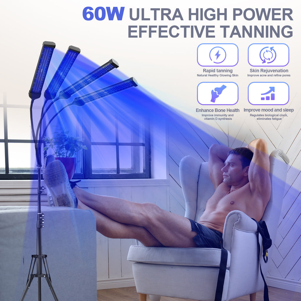60W UV Tanning Lamp for Face & Body with 432 LEDs, Adjustable Stand & Goggles