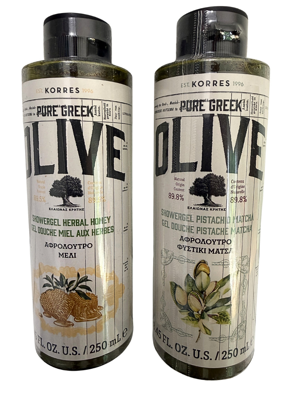 Greek Olive Shower Gel Set - 2-Pack with Pistachio Matcha & Herbal Honey