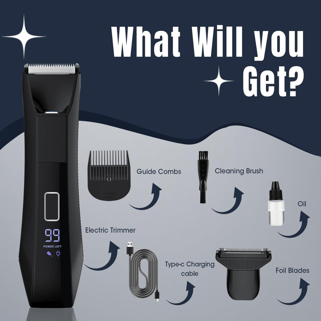 Men's 2-in-1 Body & Groin Hair Trimmer Waterproof Rechargeable Grooming Kit