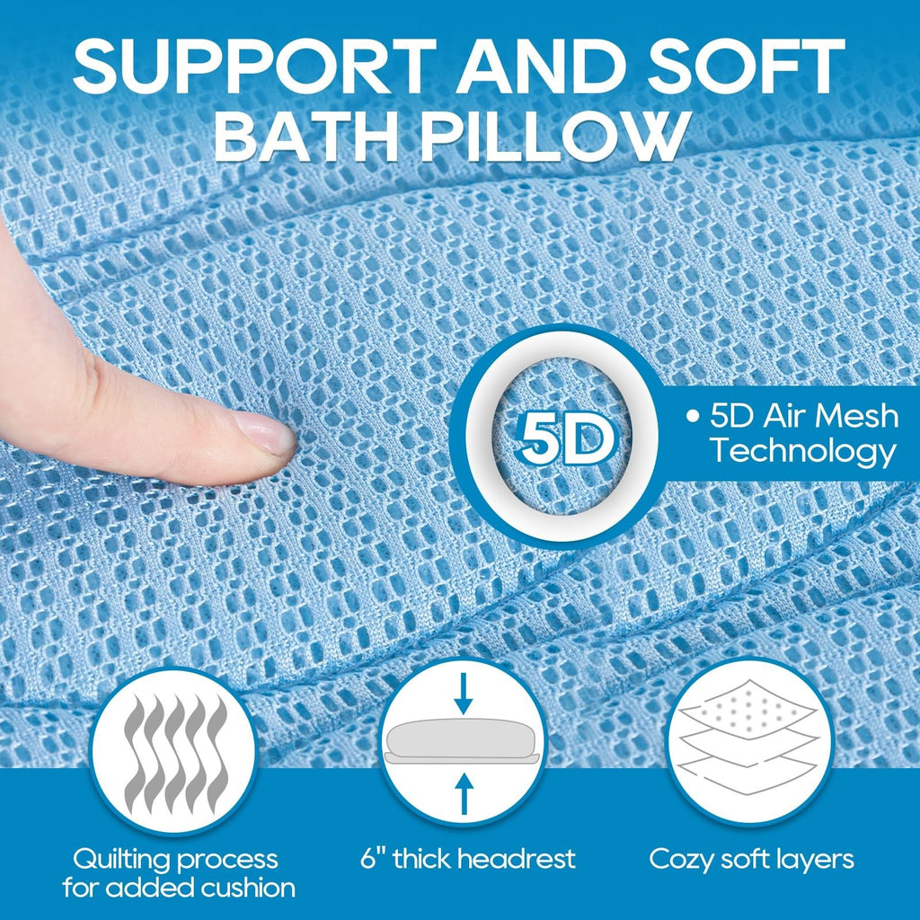 Full Body Bath Pillow with 21 Non-Slip Suction Cups - Waterproof Mesh Spa Cushion