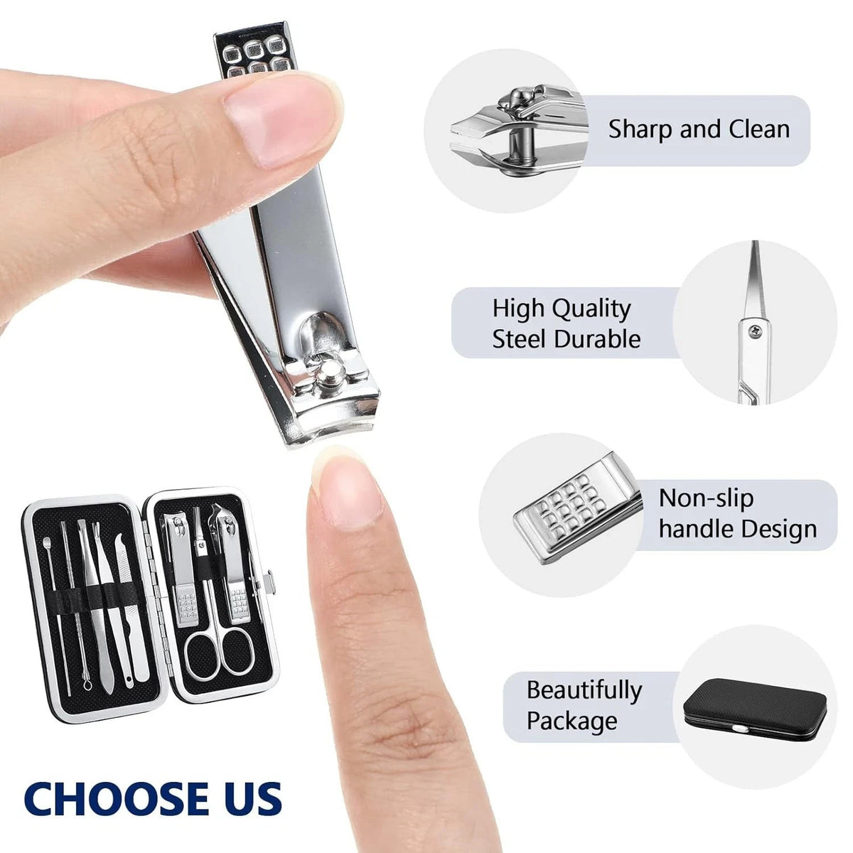 8-Piece Nail Clipper Set Manicure Pedicure Kit for Women & Men - Stainless Steel