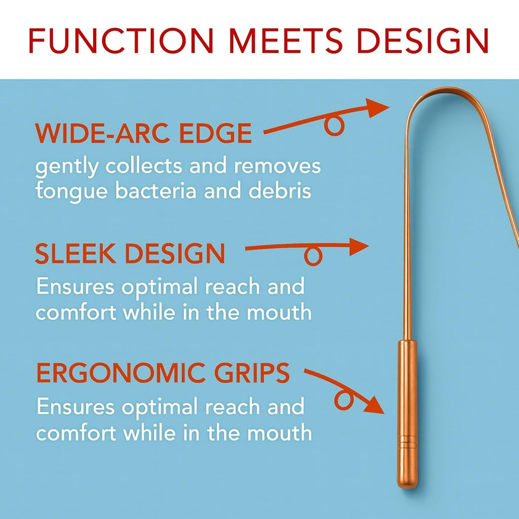Copper Tongue Scraper 2 Pack - Natural Oral Hygiene Cleaner for Fresh Breath
