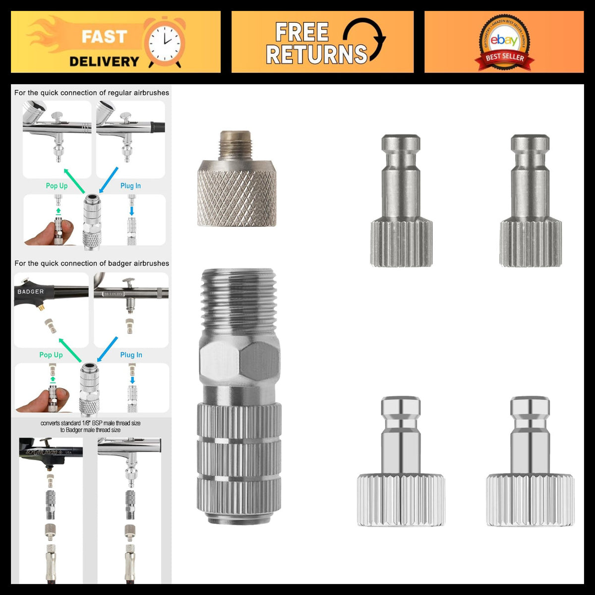 Quick Release Airbrush Adapter Set for Badger & Standard Connectors