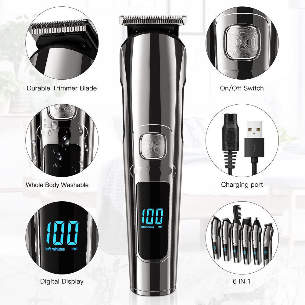 Cordless Men’s Hair Clippers & Trimmer Kit with 6 Attachments & LCD Display