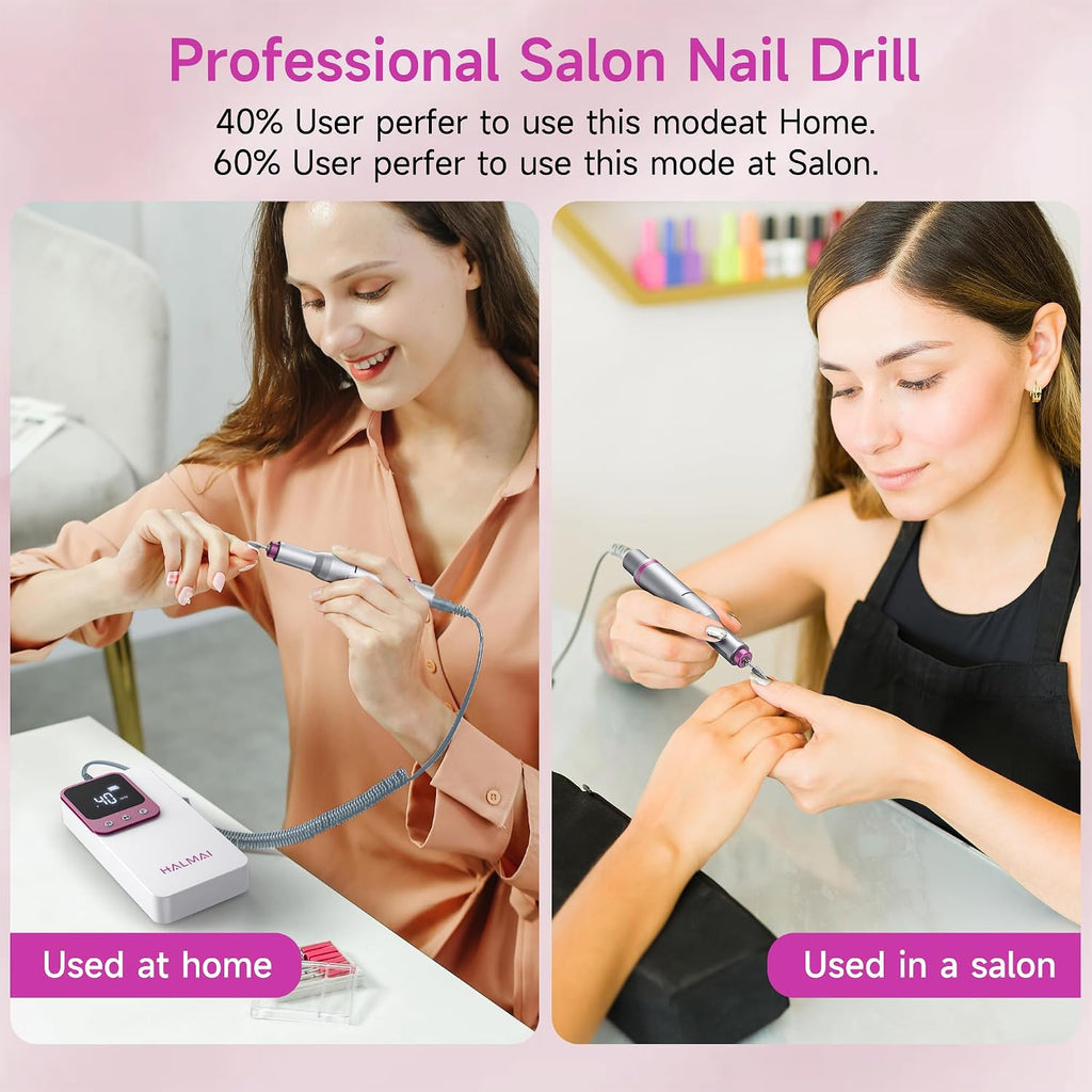 Professional Electric Nail Drill Kit 40000RPM Cordless Rechargeable Portable Nail File for Acrylic & Gel Nails