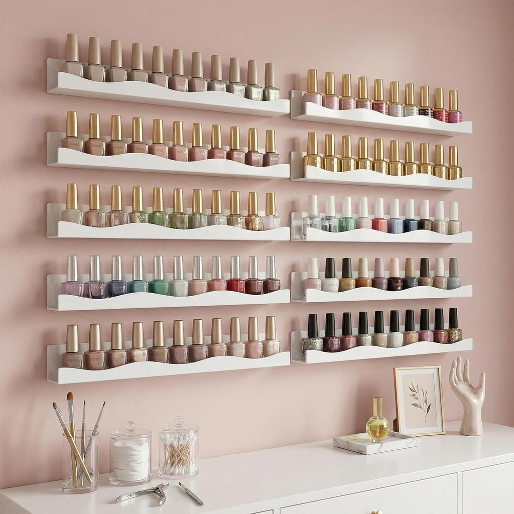 Wall Mounted Nail Polish Rack Acrylic Organizer 6 Pack, Holds 60-90 Bottles