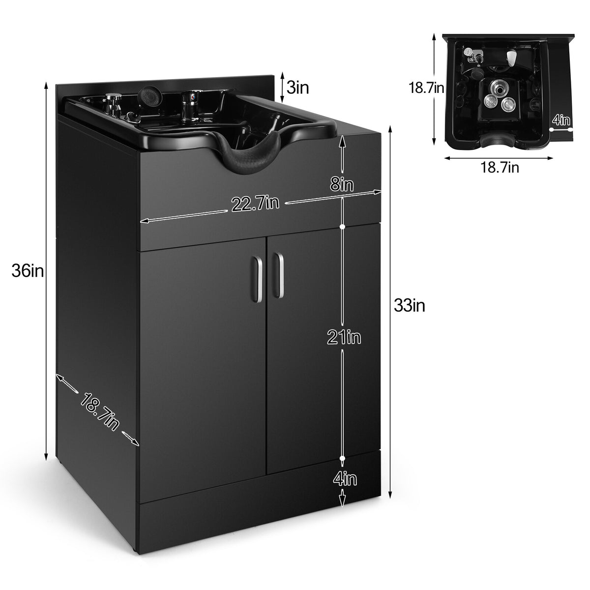 Salon Shampoo Station with Wash Bowl & Storage Cabinet for Hair Salons & Spas