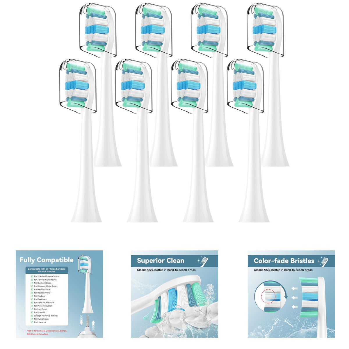 Electric Toothbrush Replacement Heads 8 Pack Soft Dupont Bristles Compatible with Philips Sonicare