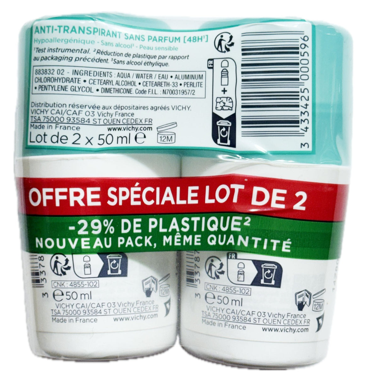 48H Anti-Perspirant Deodorant Roll-On Pack of 2 - Fragrance-Free, 50ml