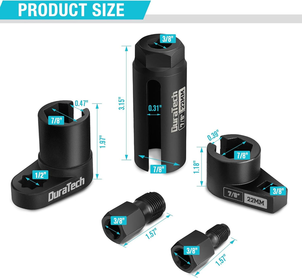 Oxygen Sensor Socket Set 22mm 5-Piece Remover Tool Kit M12/M18 Thread Chasers