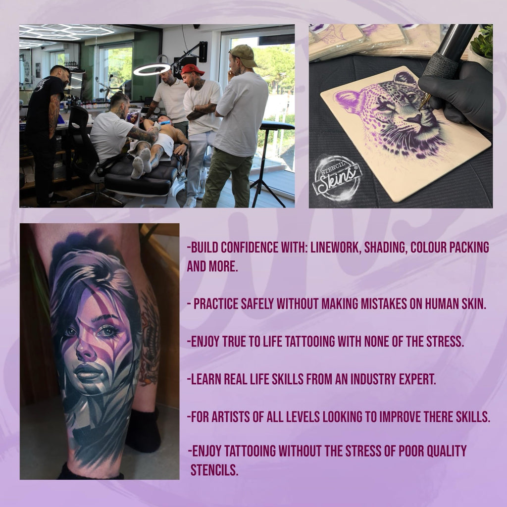 Tattoo Practice Skins 5 Pack - Pre-Printed 3mm Silicone Skin for Tattooing with Free Tutorial