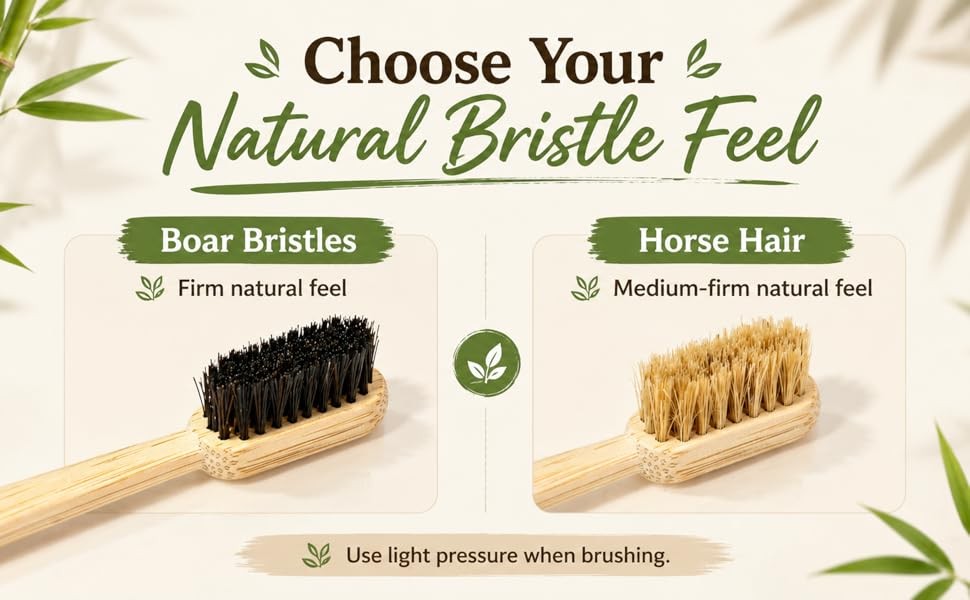 Natural Bamboo Toothbrush Sampler Set - 2 Pack (Boar & Horse Bristle)