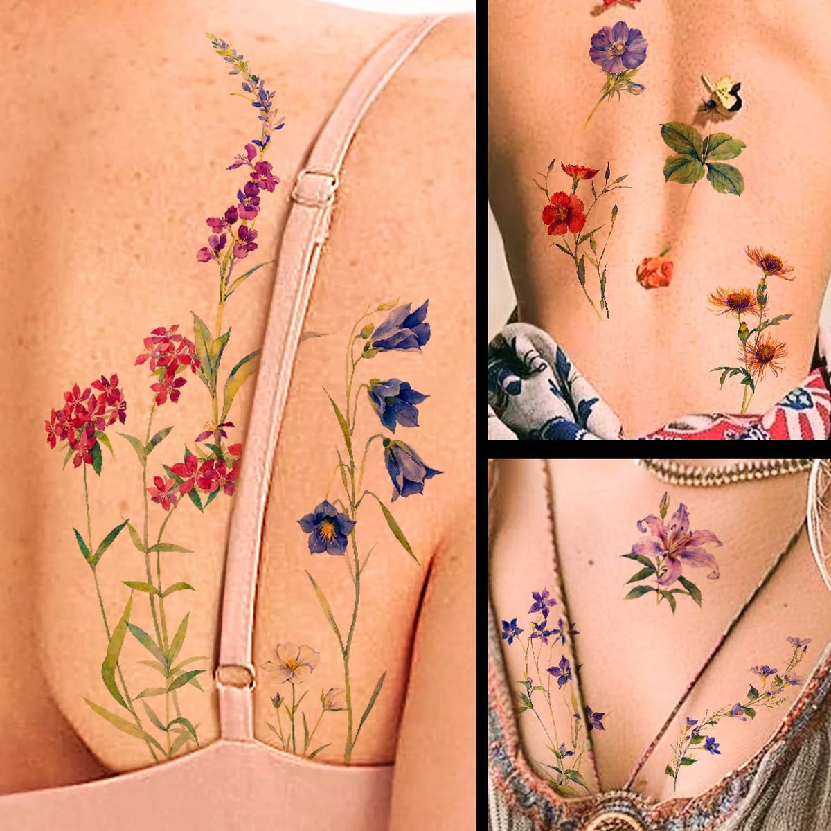 Watercolor Flower Temporary Tattoos Set – 40 Sheets Tiny Wildflow