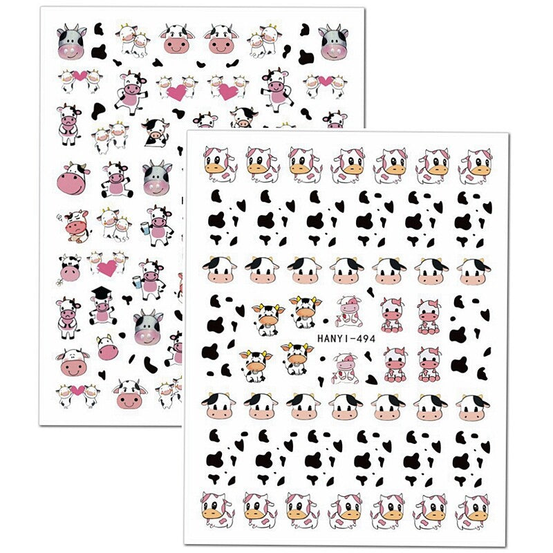 Black Cow Nail Stickers - Self-Adhesive Pattern for Nail Art, Multiple Variants