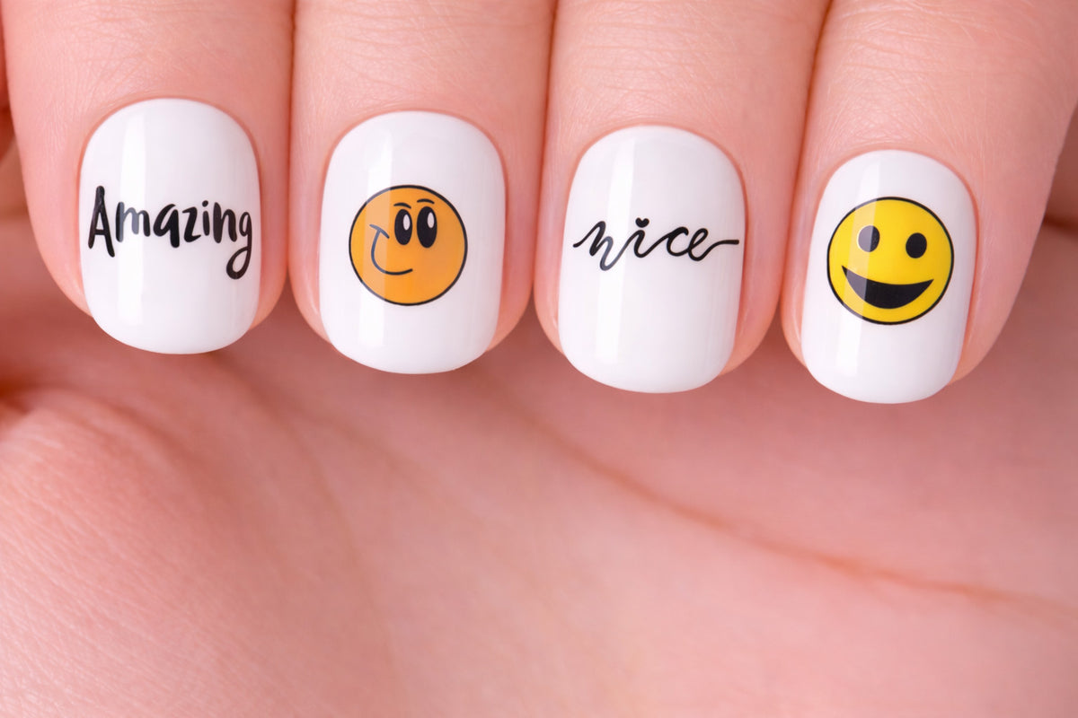 Emoji Smile Face Nail Decals - 100 Peel & Stick Sticker Set for Nails