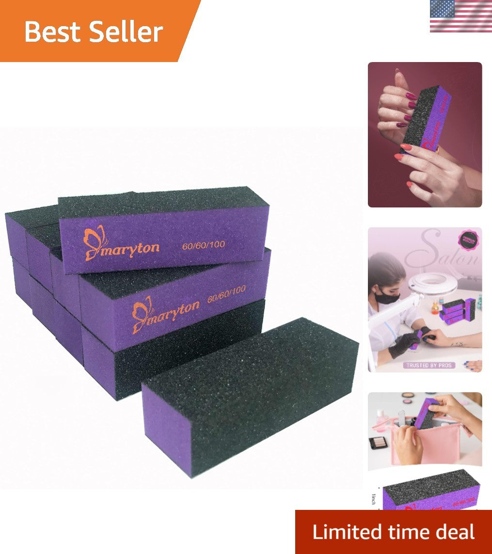 Heavy-Duty Acrylic Nail Buffing Files Set - 10 Black & Purple Grit 60/100