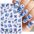 Blue Floral Nail Stickers 2 Sheets Self-Adhesive 3D Floral Decals for Nails