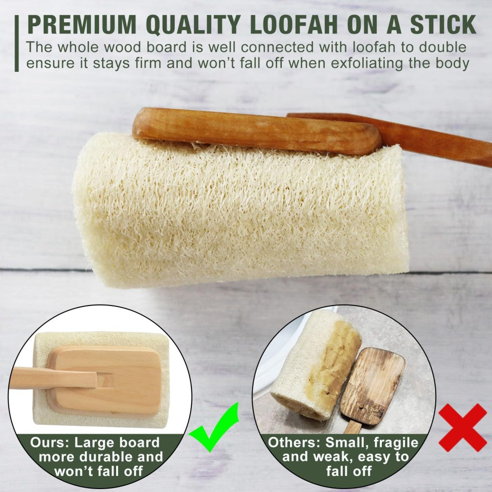 Natural Exfoliating Loofah Bath Brush Set with Wooden Handle - 2 Pack