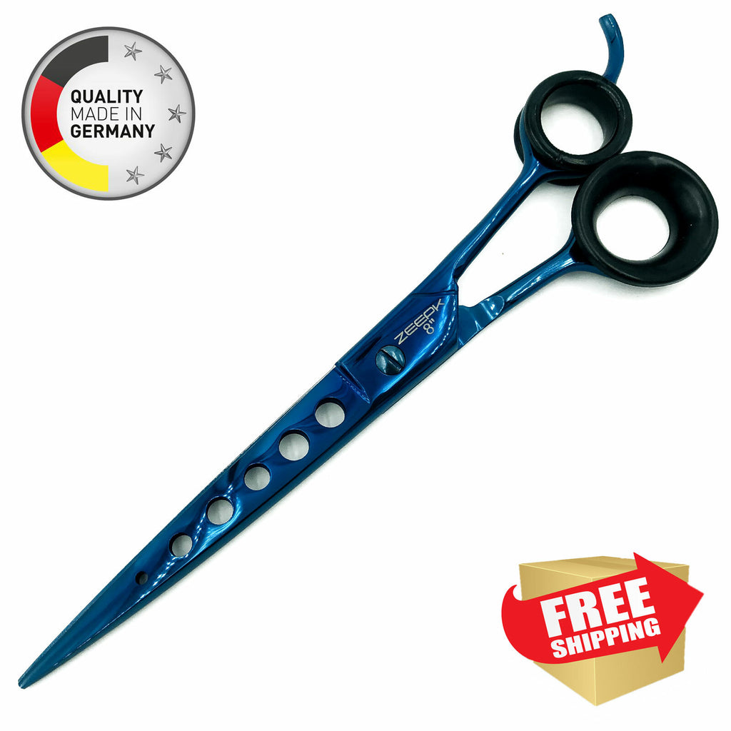 8-Inch Titanium Blue Hair Cutting Shears for Barbers - Made in Germany