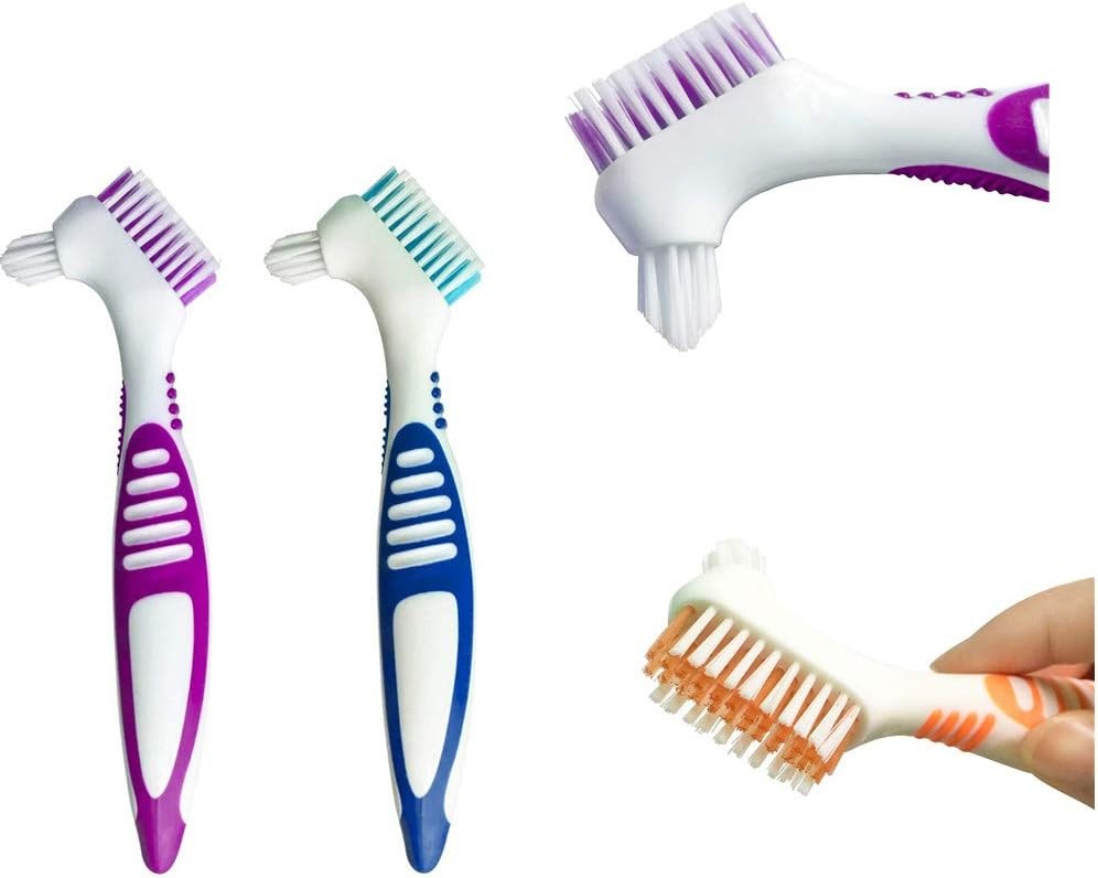 Denture Cleaning Brush Set - Portable False Teeth Brushes with Multi-Layered Soft Bristles
