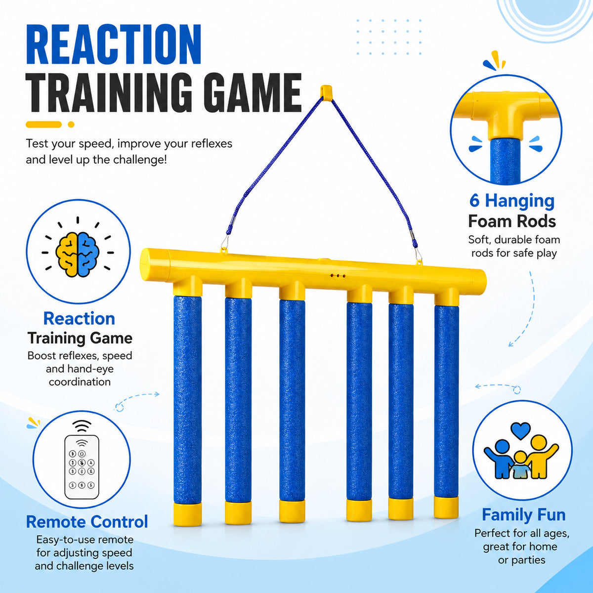 Electronic Hand Speed Reaction Game with Foam Sticks and Remote - Party & Family Fun
