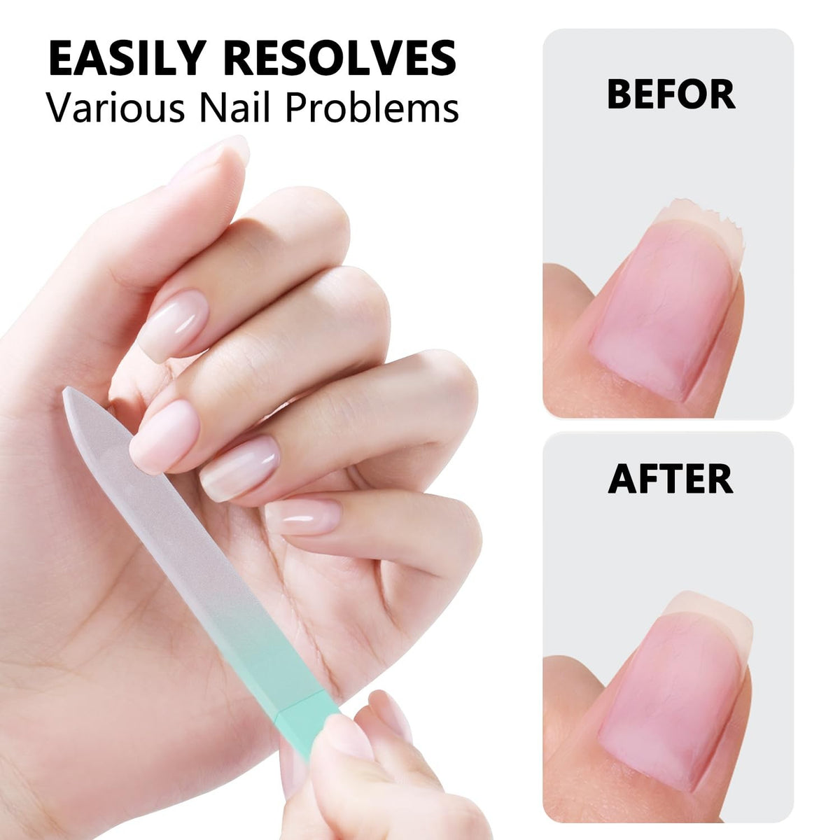 Crystal Glass Nail File with Case - 3 Pack for Natural Nails