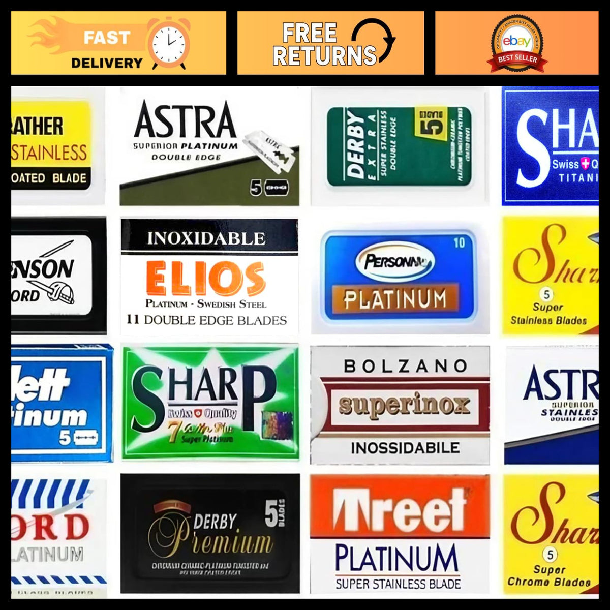 Double Edge Razor Blades Sampler Pack - 100 Blades, 16 Brands for Smooth Shaving