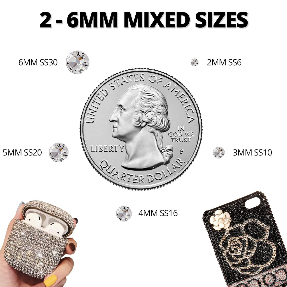 Bulk Silver Clear Rhinestones for Crafting and Bedazzling - 33,000 Pcs, Flatback Gems in Multiple Sizes