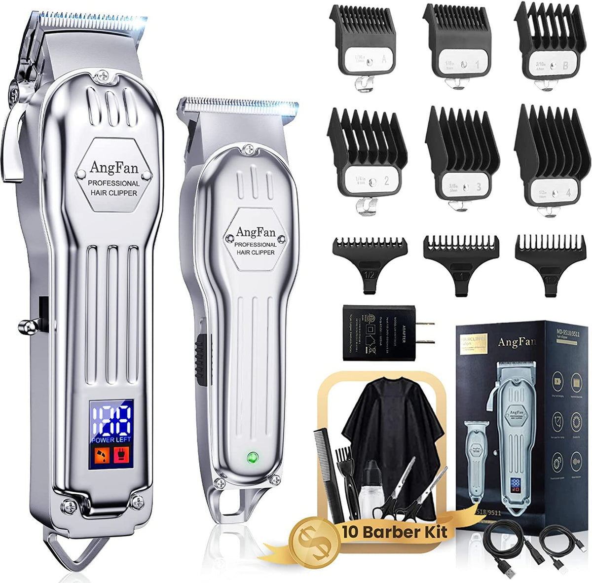 Professional Wireless Hair Clipper Kit for Men with Adjustable Blade and LED Display