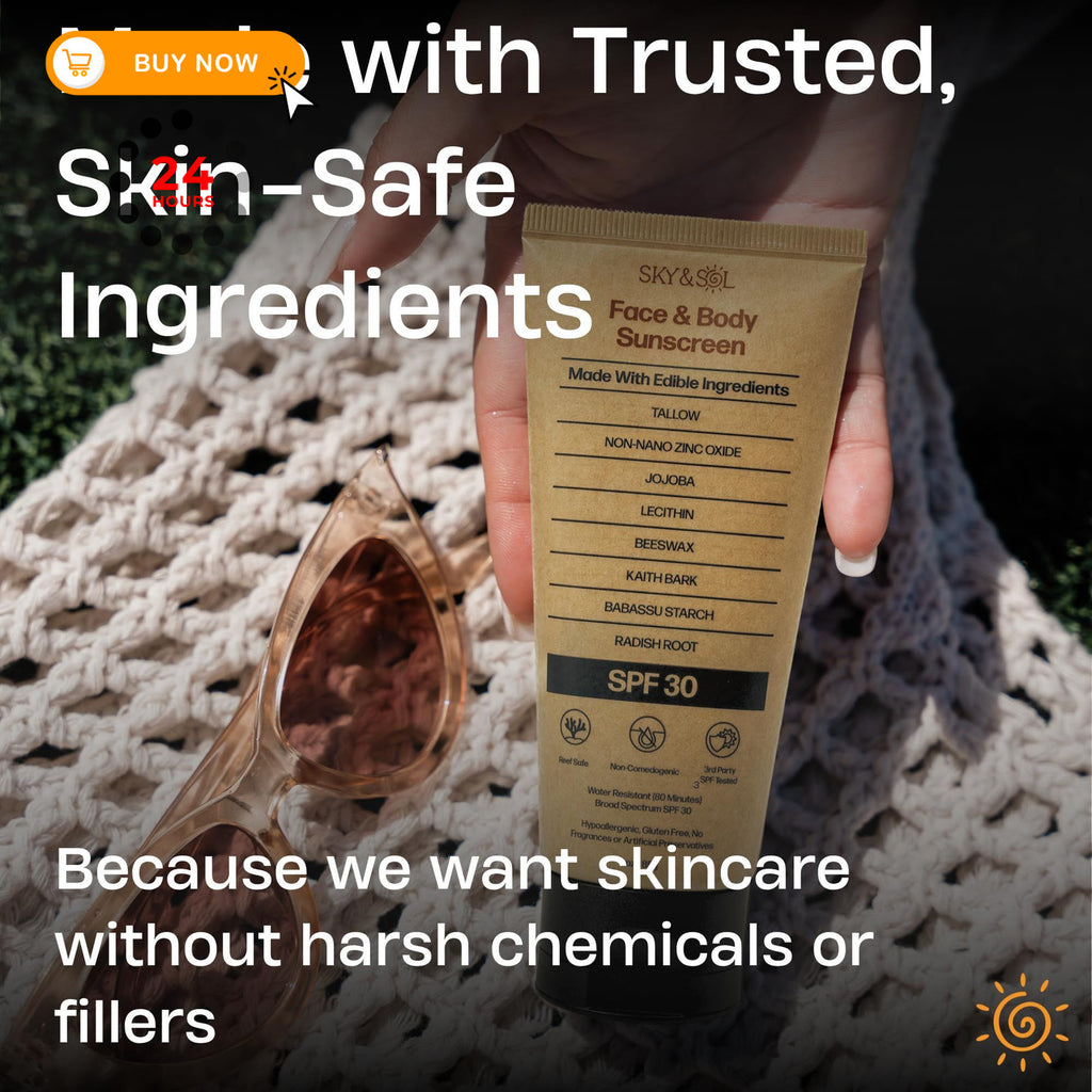 Mineral Sunscreen SPF 30 - Non-Greasy, Reef-Safe, Water-Resistant, 3 fl oz