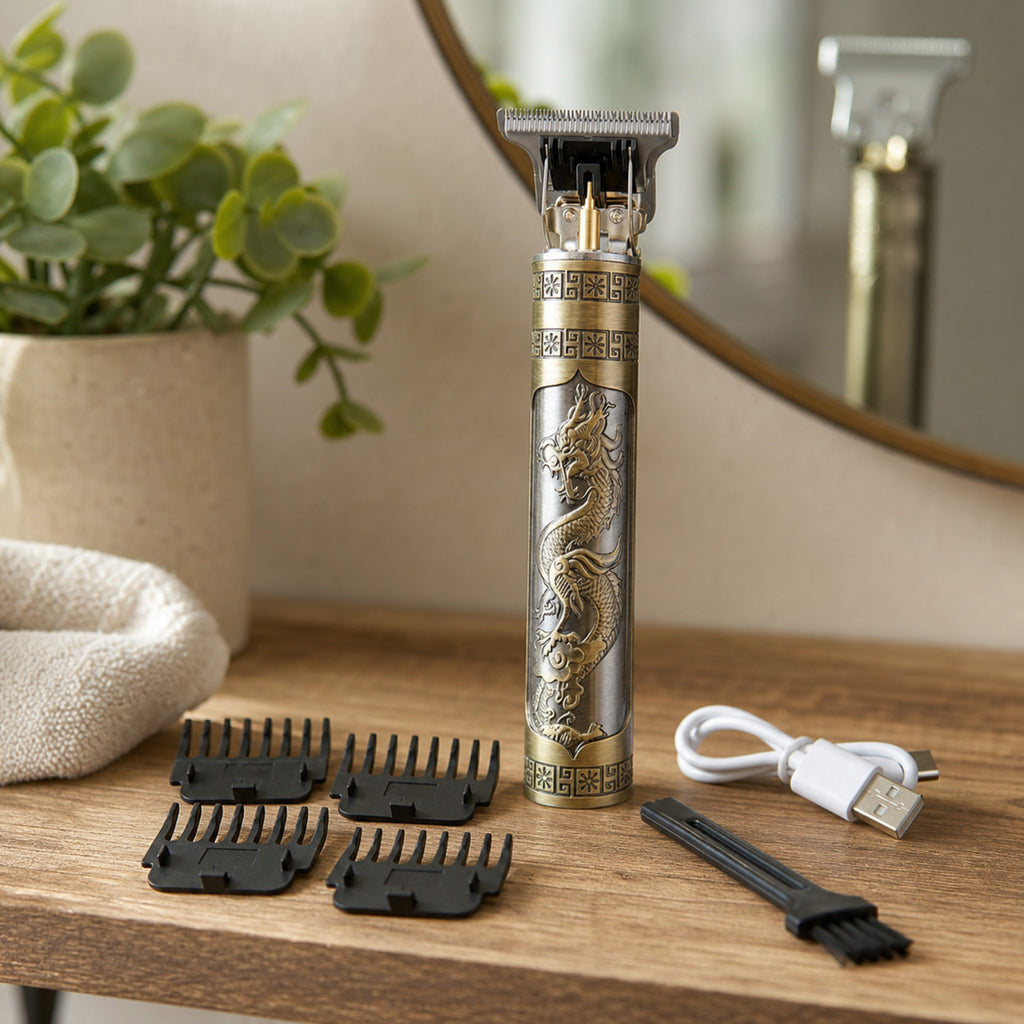 Vintage Dragon Beard Hair Trimmer for Men with Guide Combs - Portable Grooming Tool