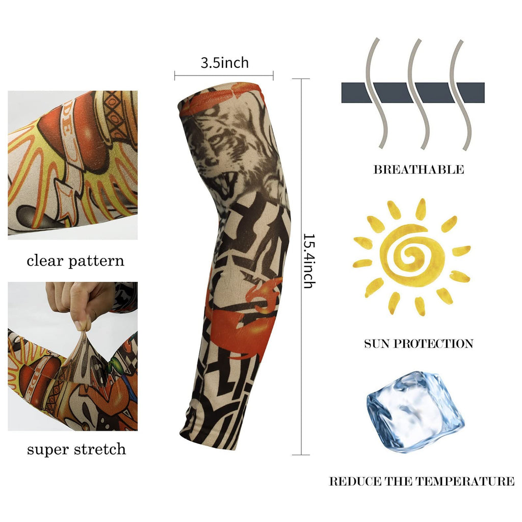 Arm Sleeve Tattoos 6 Pack - Sun Protection, Stretchable Fabric, One Size Fits Most