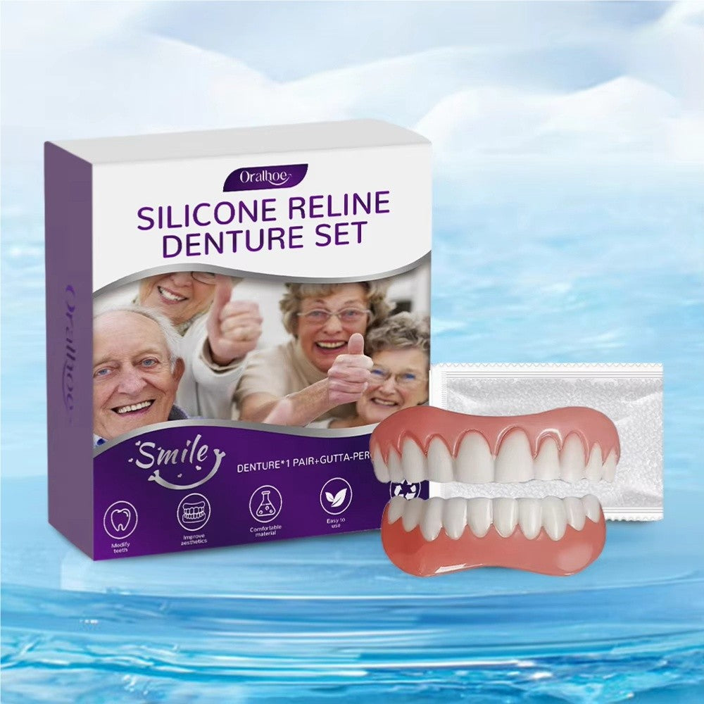 Moldable Silicone Dentures Set for Seniors - Upper & Lower, Comfortable Fit