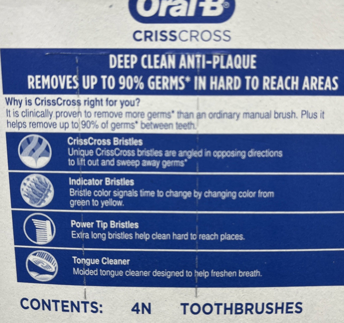 Oral-B Pro CrissCross Soft Manual Toothbrushes 4 Pack - Plaque Removal