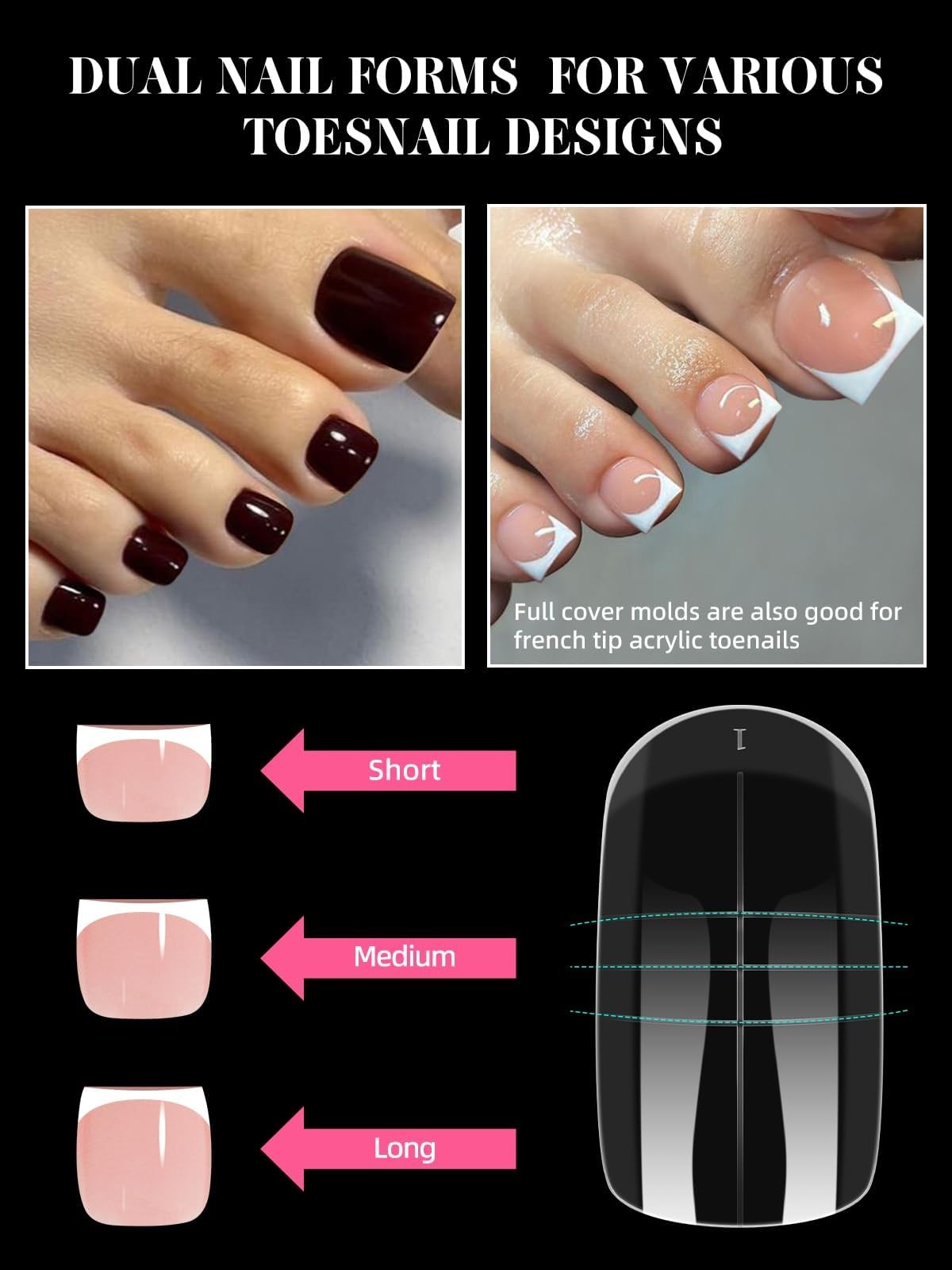 Reusable Toe Nail Forms Kit for Poly Gel Extensions - 15 Sizes, 300 Pieces