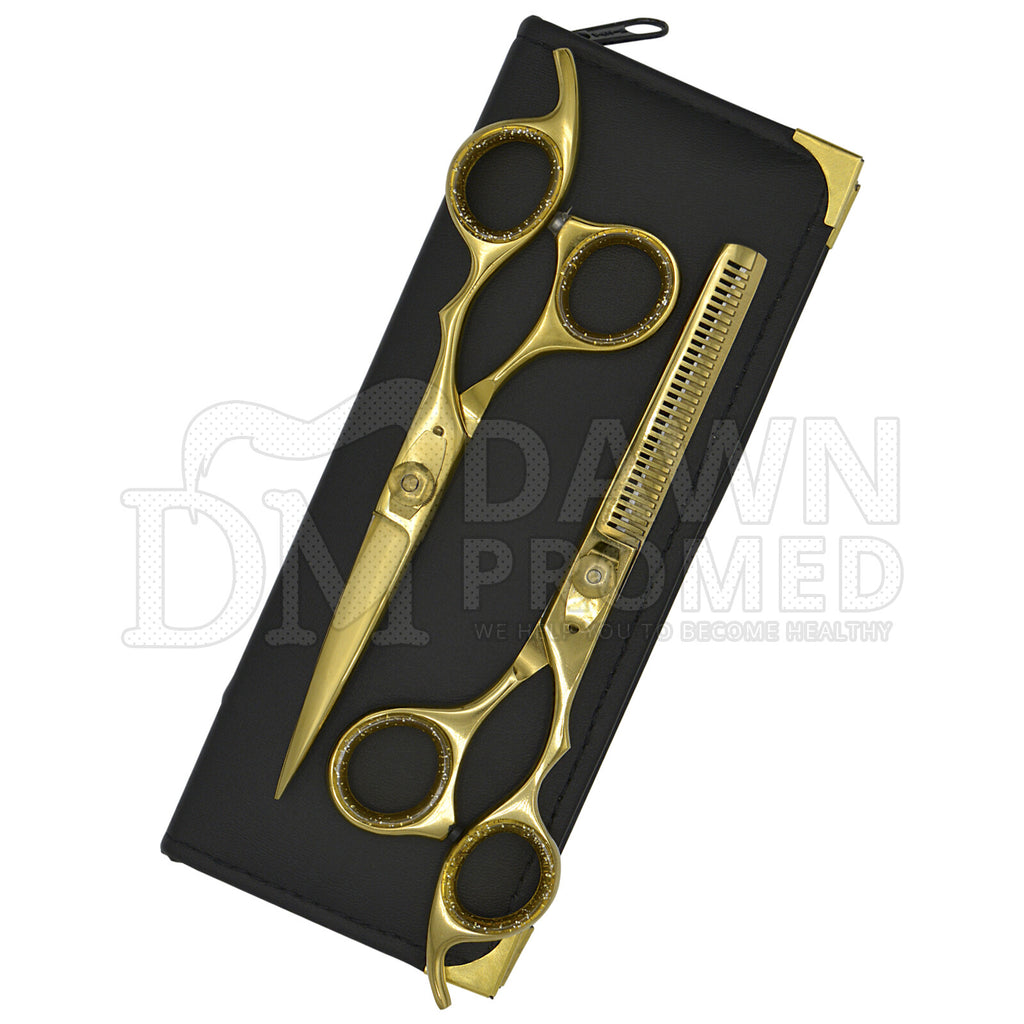 Professional 6.5 Inch Gold Hair Cutting Thinning Scissors Set for Barbers & Stylists