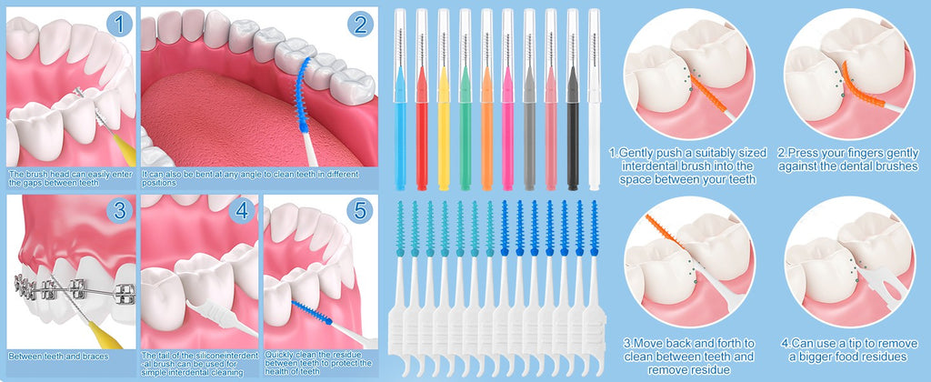 Interdental Brush Set with 255 Pieces for Braces and Teeth Cleaning