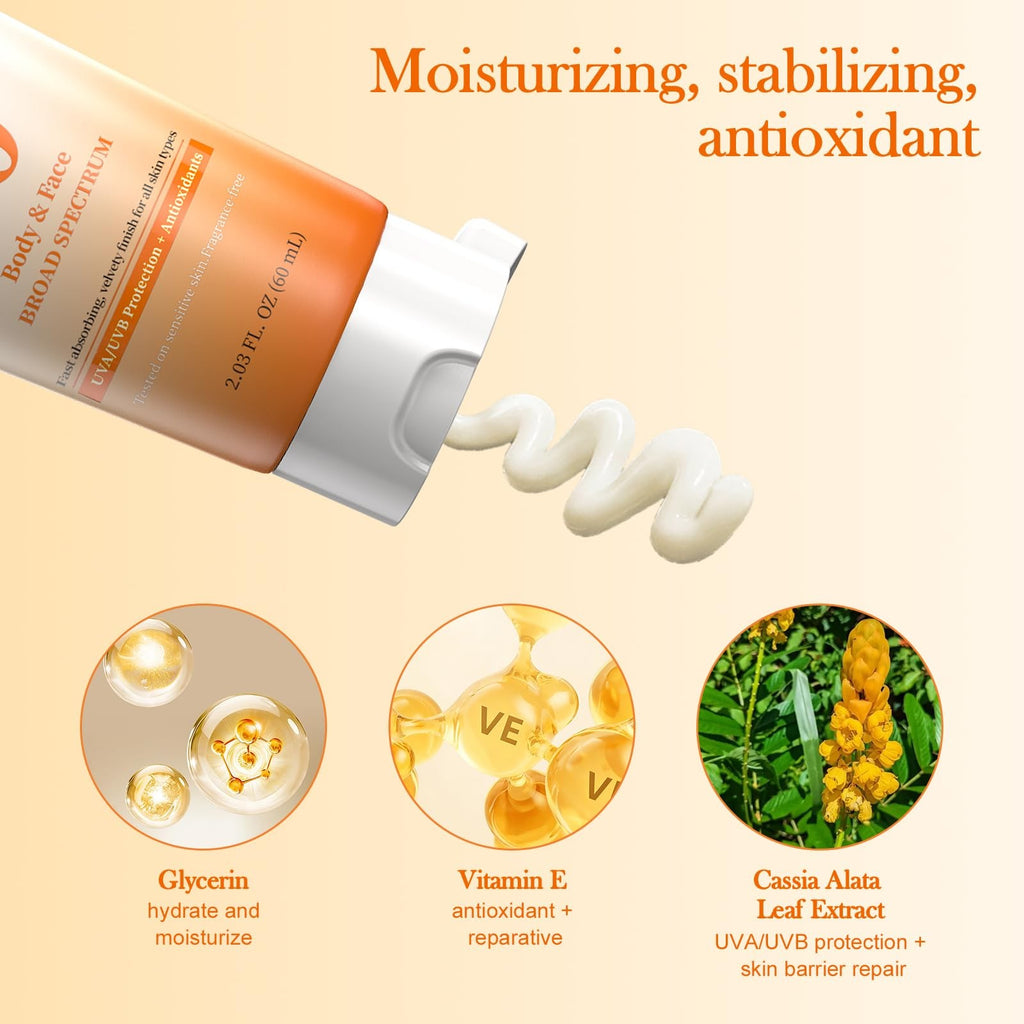 SPF 50+ Sunscreen for Face - Broad Spectrum UVA/UVB Natural Protection 2.03 Fl Oz
