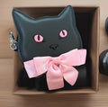 Halloween Black Cat Pink Bow Coin Purse Keychain - Summerween Accessory