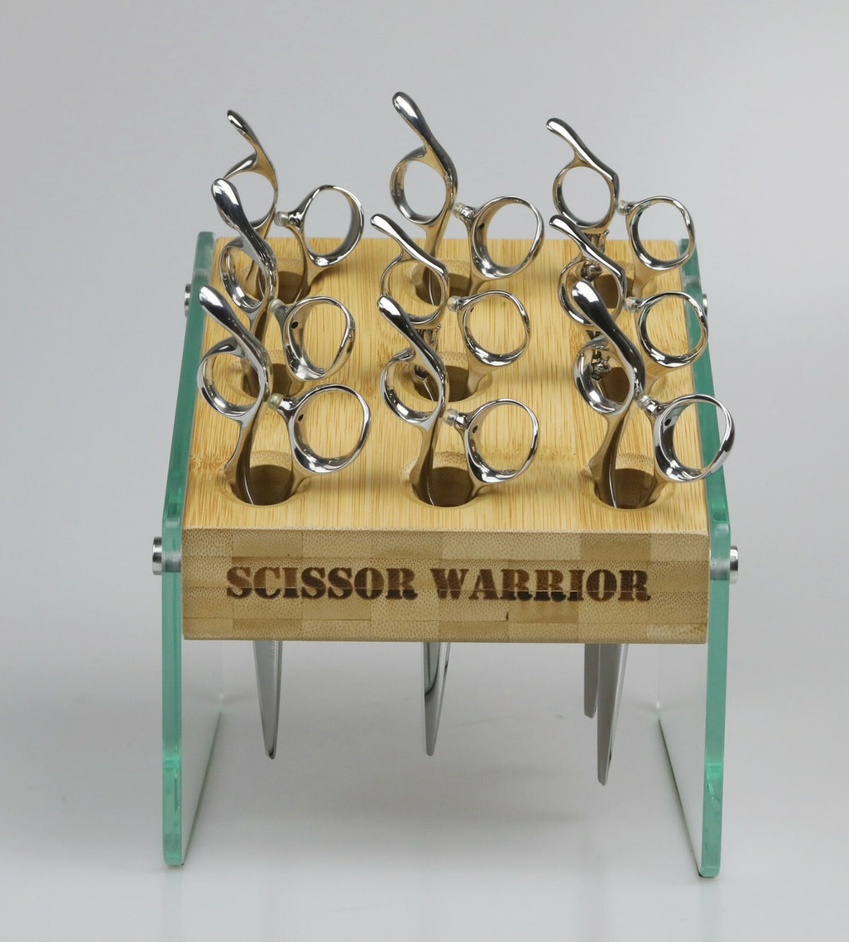 Salon Hair Shears Holder Bamboo Glass Organizer for Barber & Stylist Stations