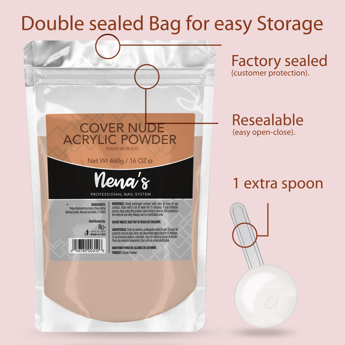 Professional Acrylic Nail Powder System 16 oz Clear Pink Cover Nude White