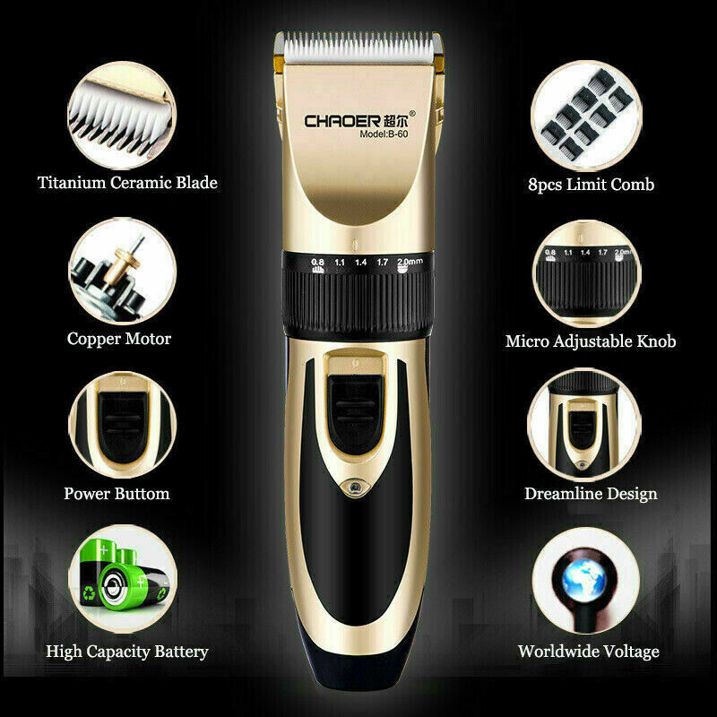 Rechargeable Men's Hair Clippers and Trimmer Grooming Kit with 8 Combs