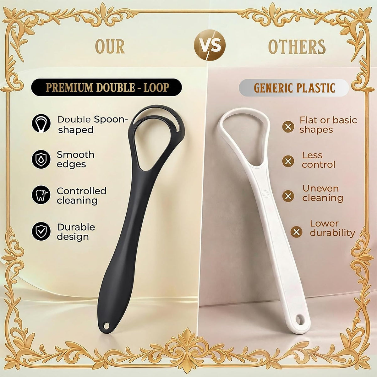 Stainless Steel Tongue Scraper with Cases - 2 Pack, Oral Hygiene Tool