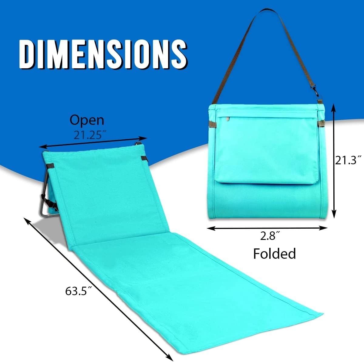 Portable Beach Mat Lounge Chair with Adjustable Backrest and Tote - Blue