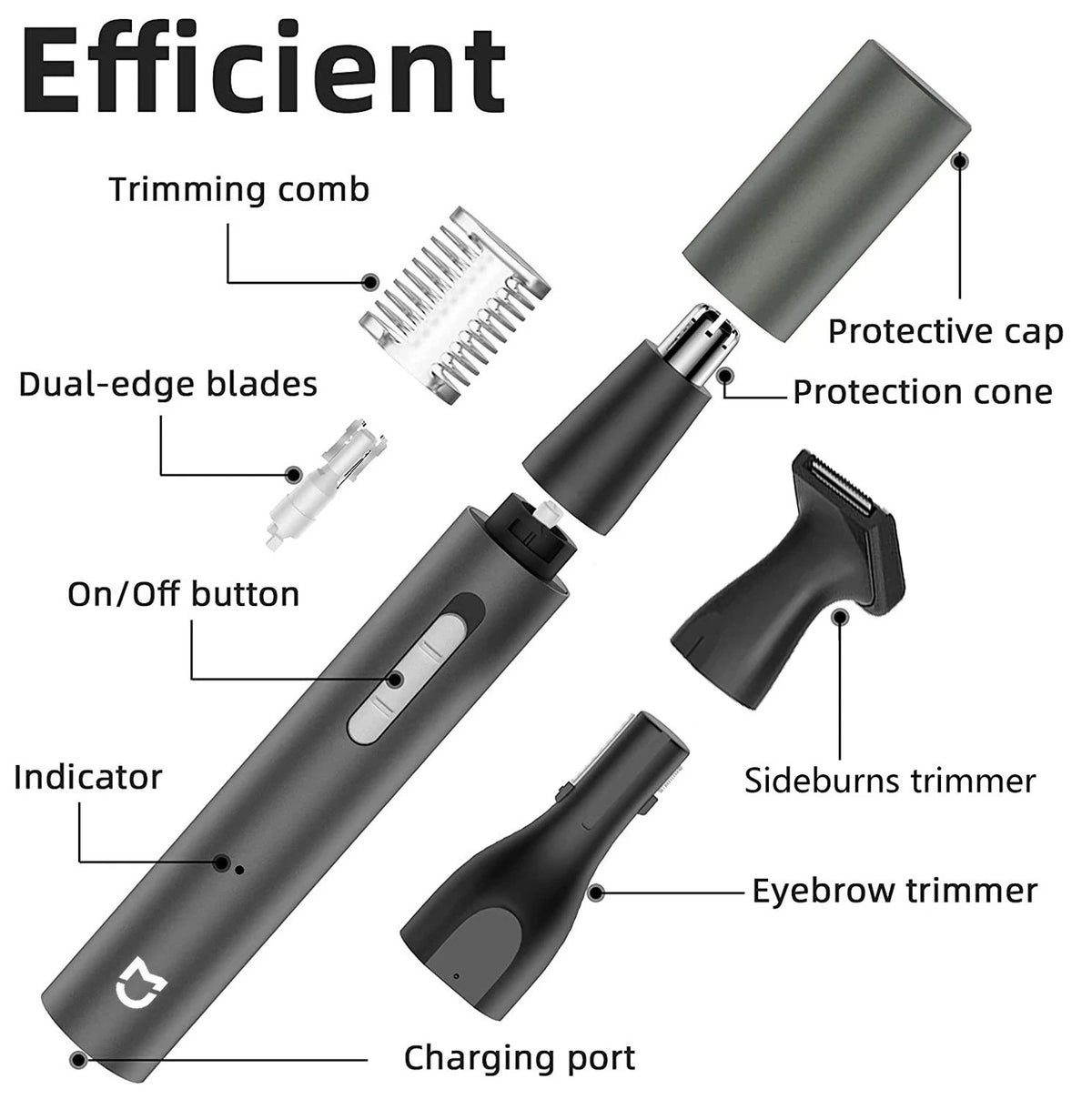 Electric Nose Ear Hair Trimmer - Painless 3-in-1 Rechargeable Grooming Clipper