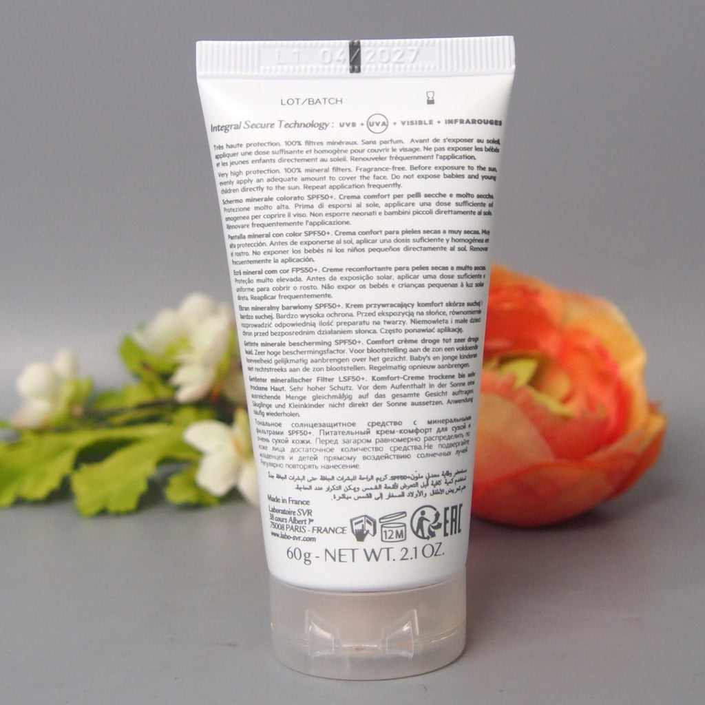 SPF 50 Tinted Mineral Sunscreen for Dry Skin - Velvety Finish, Water-Resistant, 60g