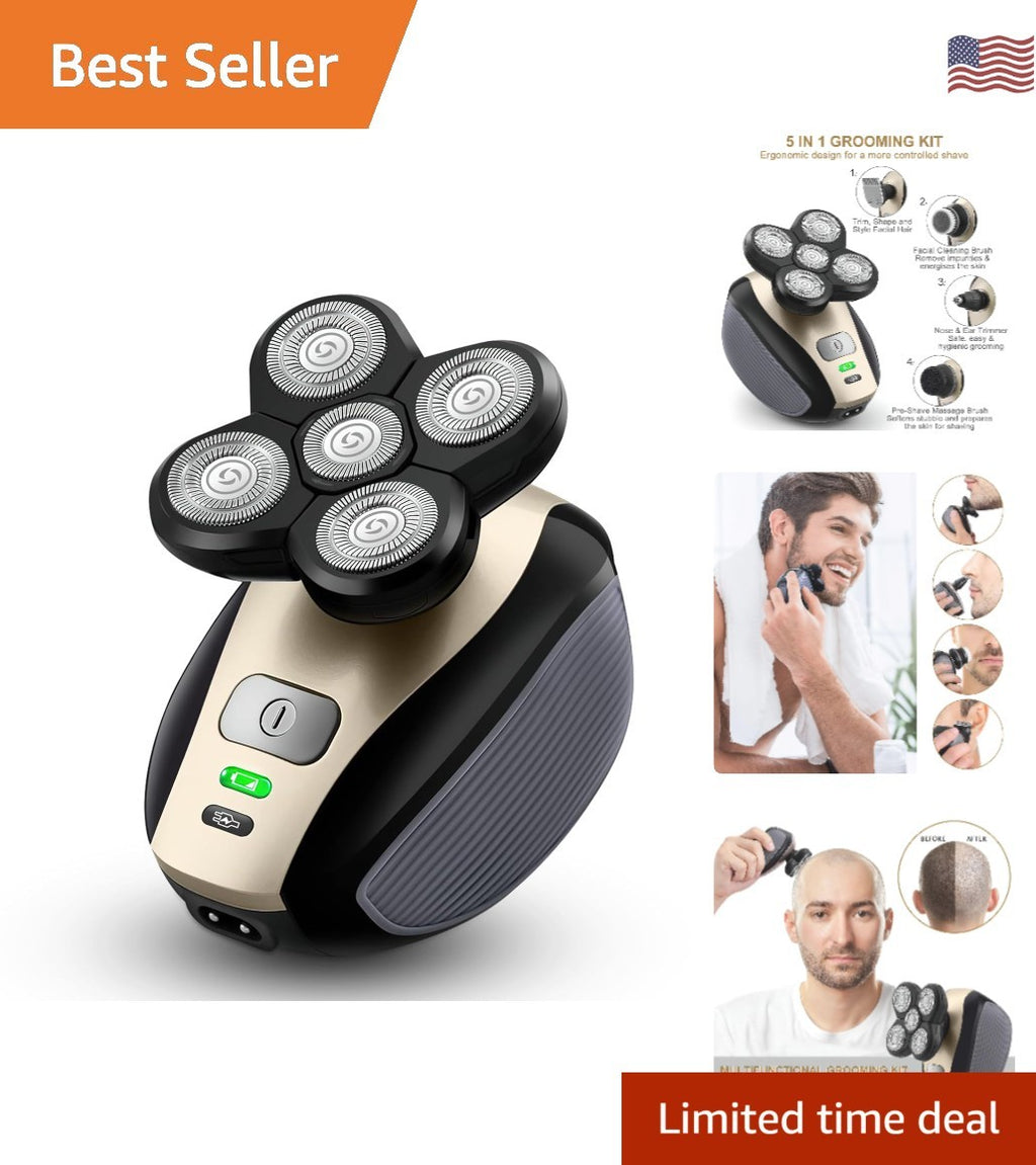 Rechargeable Waterproof Bald Shaver with 5D Floating Heads - Men’s Grooming Tool