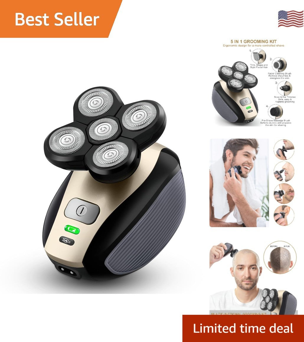 Rechargeable Waterproof Bald Shaver with 5D Floating Heads - Men’s Grooming Tool