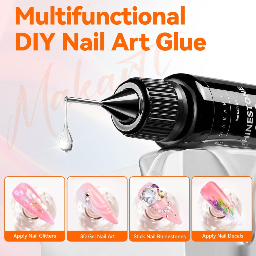 Strong Hold 3D Gel Nail Glue for Rhinestones & Nail Art - UV Cured, Clear, 2 Pack