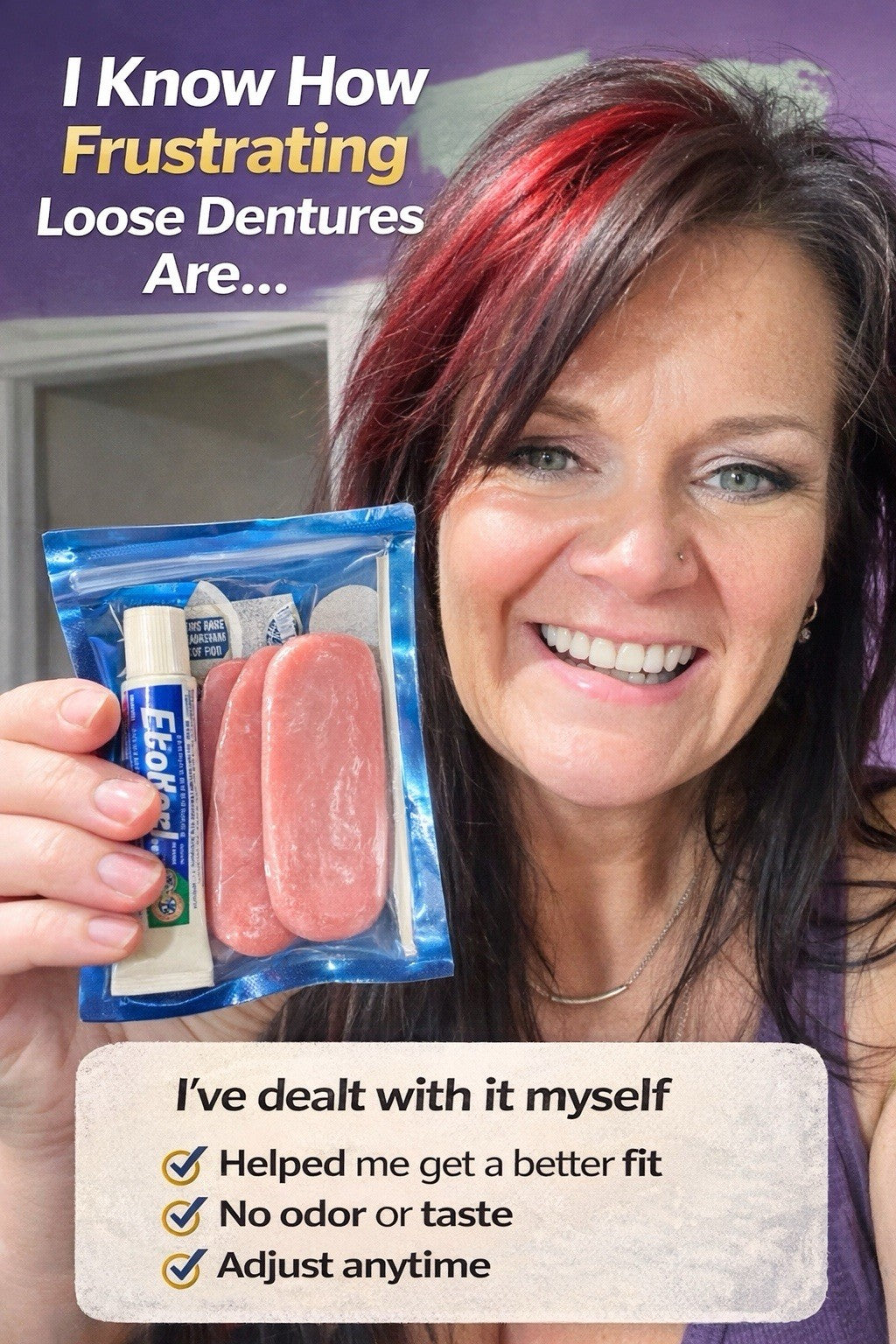 Denture Reline Kit - Fits Any Denture, Reusable, No Odor or Taste, Pink or Brown